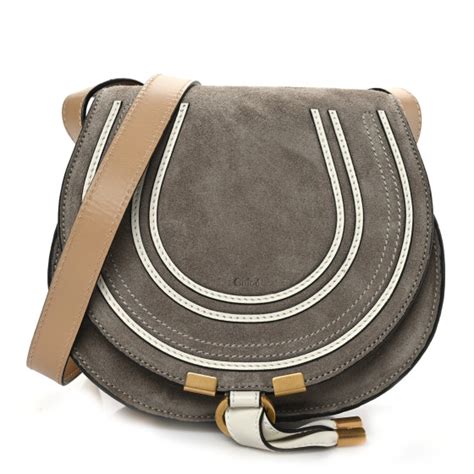 Mini Marcie Round Saddle Bag In Motty Grey Suede Calfskin